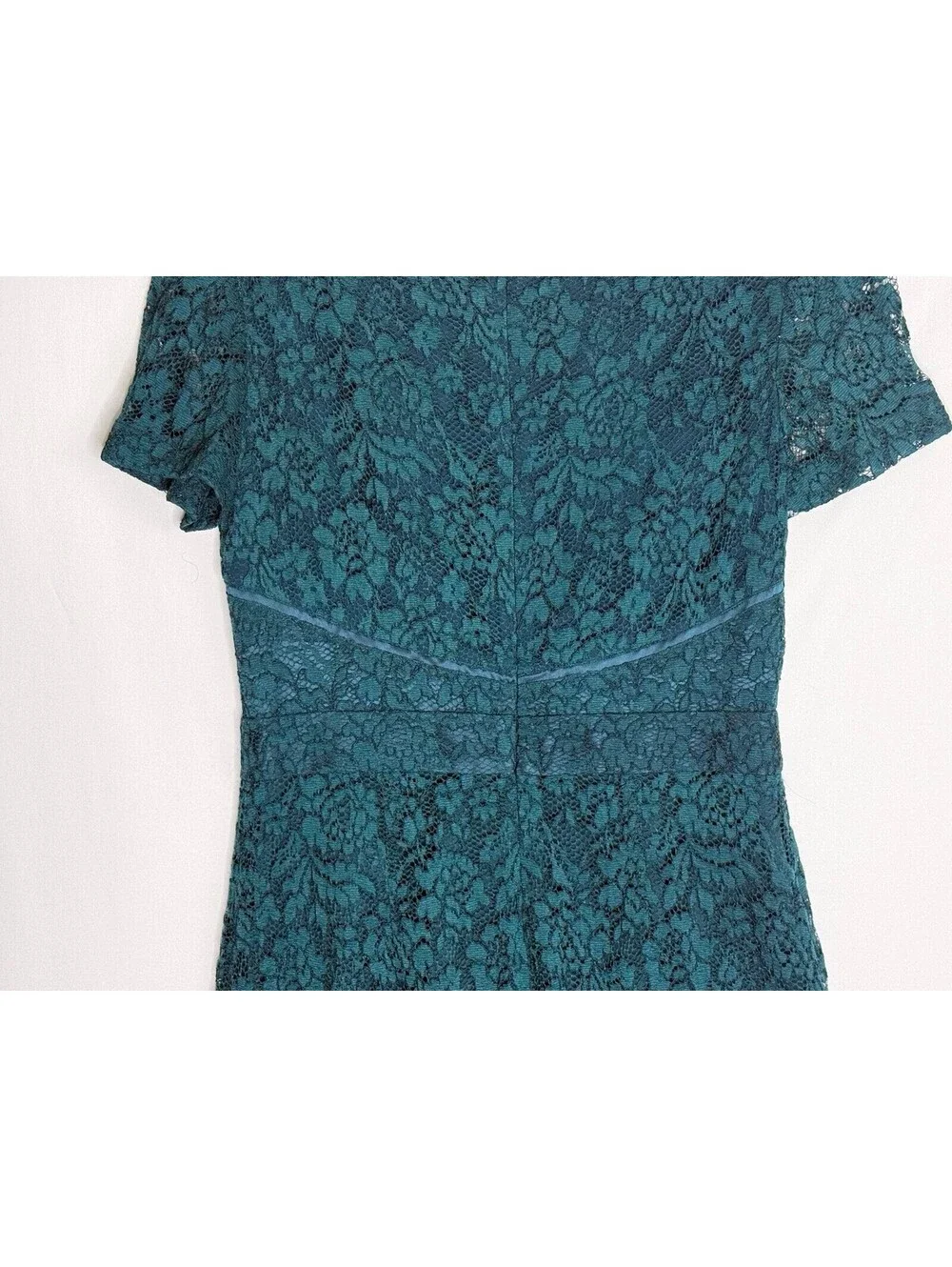 Tory Burch Teal Lace Cocktail Dress 8 Silk Ruffle Puff Sleeve